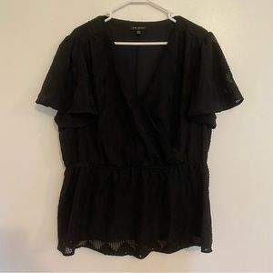 Lane Bryant Black V Neck Top Size 18/20 Plus Size Lined Short Sleeved Lacy